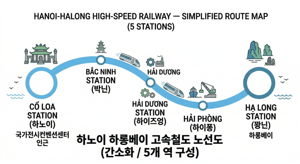 하노이 하롱베이 고속철도 노선도 — 꼬로아역에서 하롱역까지
