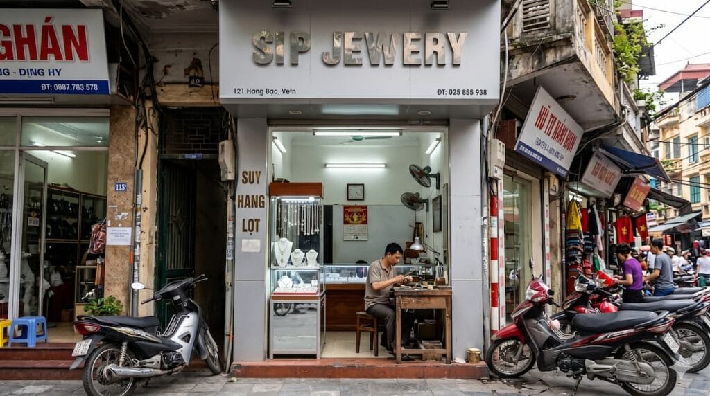 하노이 구시가지 항박 거리 은세공품 상점