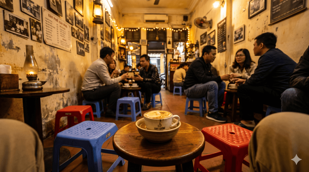 하노이 구시가지 현지인 에그 커피 카페 플라스틱 의자
