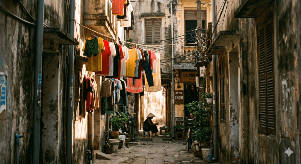 하노이 구시가지 여행객 없는 골목 끝 풍경