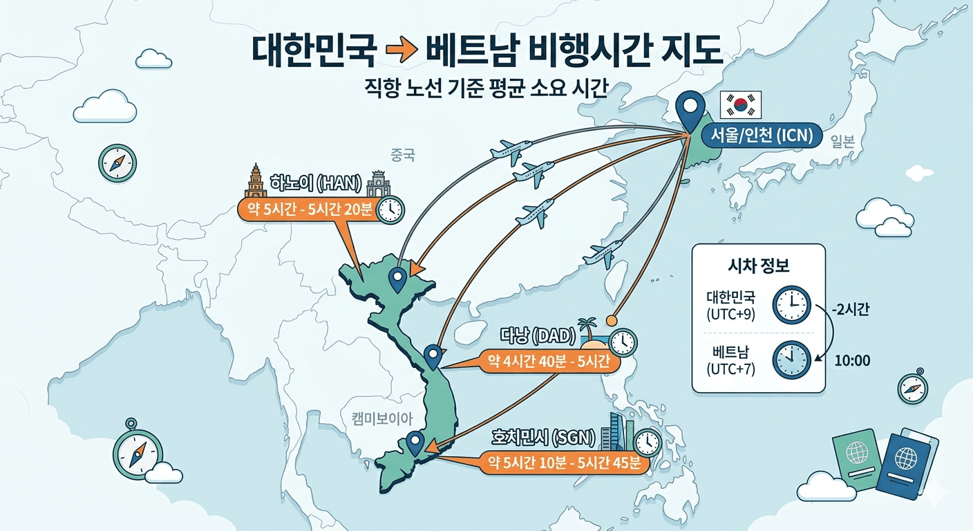 한국에서 베트남까지 비행시간 베트남 여행 추천
