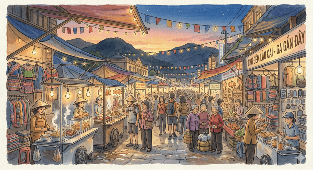 라오까이 여행 저녁 야시장 풍경