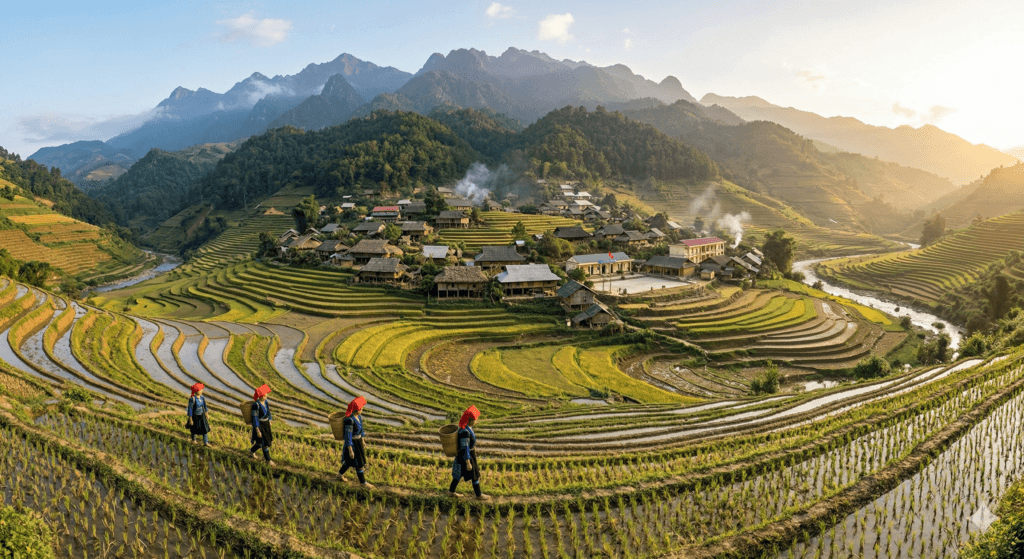 사파 레드다오족 산간 마을