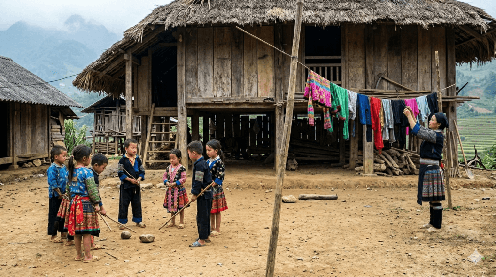 사파 트레킹 블랙흐몽족 마을의 가족 모습