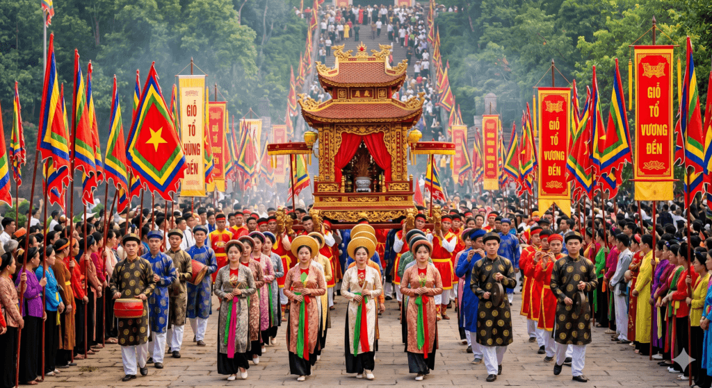 베트남 여행 성수기 흥왕 탄신일 전통 행진 의상