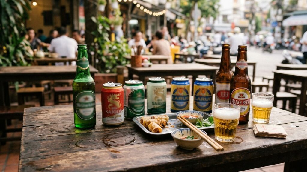 베트남 맥주 종류를 보여 주는 캔과 병