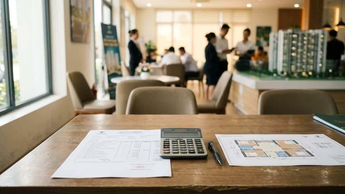 베트남 외국인 부동산 세금과 비용을 계산하기 위해 견적서와 계산기를 펼쳐 둔 책상